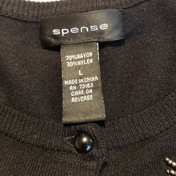 Sz L Spense Silver Beaded Floral Black Cardigan - Picture 9 of 9